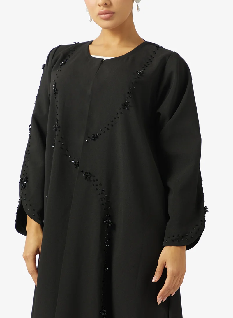 hayas closet  Floral Embellished Open Abaya for Women | Best Price UAE